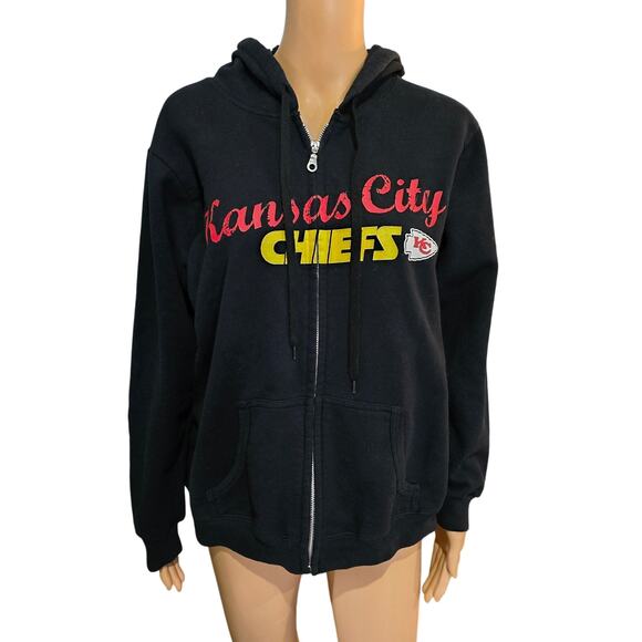 NFL Sweaters - Kansas City Chiefs Black Zip Up Hoodie Large